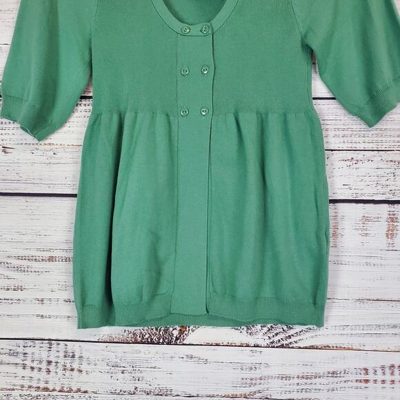 Stile Benetton Short Sleeve Top M Garden Green Scoop Flounce Peasant Sweater NWT - Picture 5 of 11